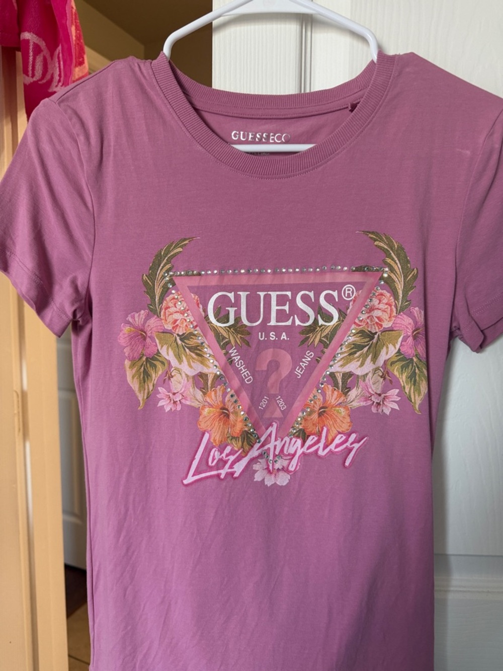 GUESS Mauve Pink Floral Logo Tee